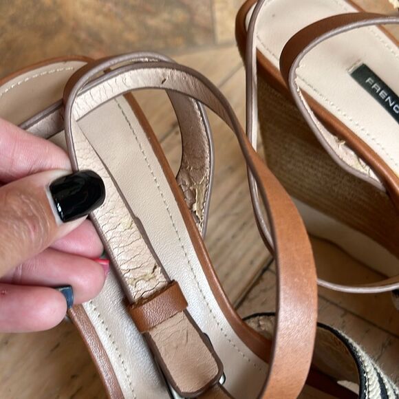 $165 FRENCH CONNECTION JANE Natural Black Designer Wedge Sandals US 8 EUR 38.5 - Picture 5 of 15